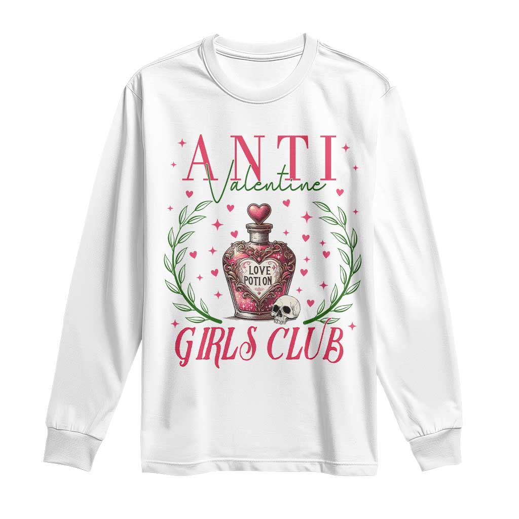 Funny Anti Valentine Girl Club Long Sleeve Shirt Love Potion Skull