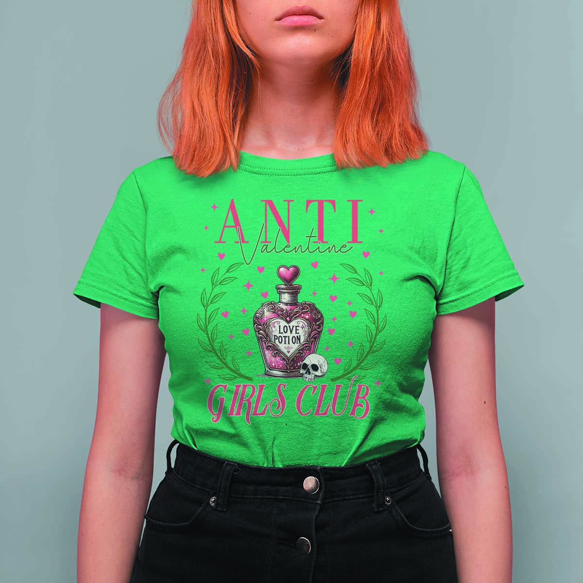Funny Anti Valentine Girl Club T Shirt For Women Love Potion Skull