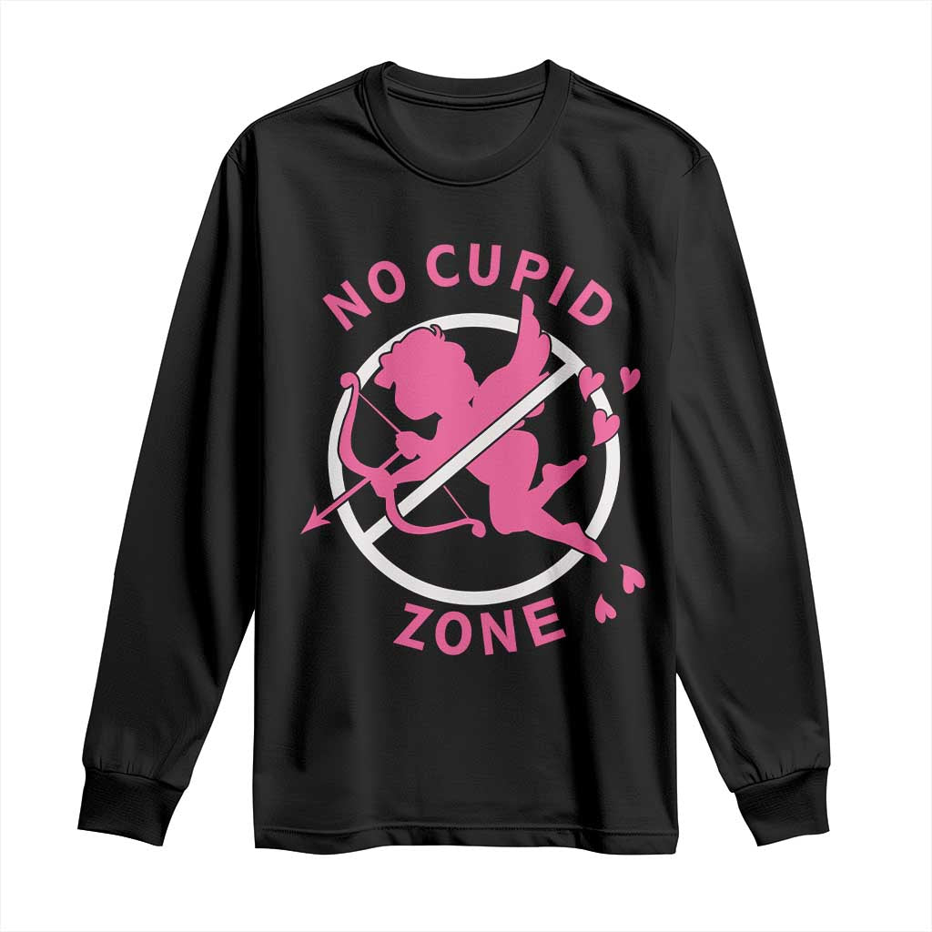 Funny Anti Valentine's Day Long Sleeve Shirt No Cupid Zone