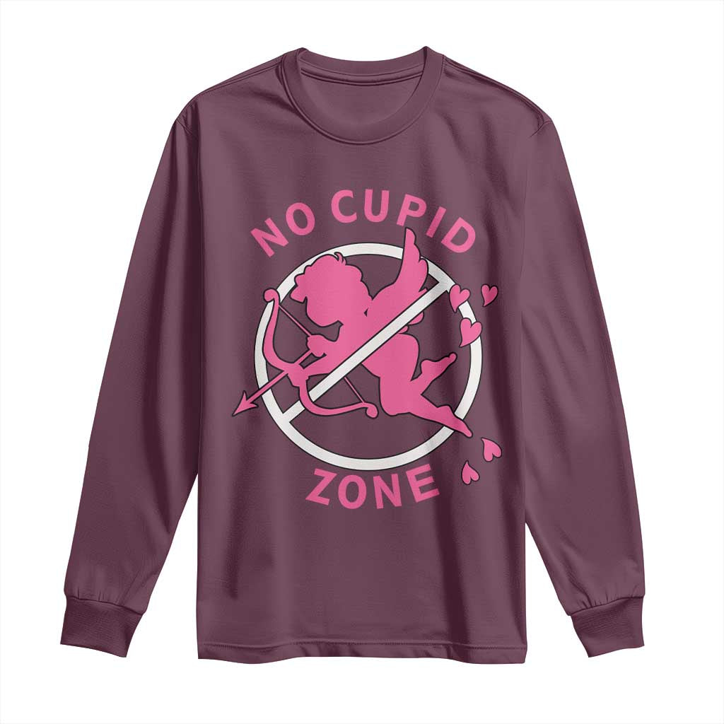 Funny Anti Valentine's Day Long Sleeve Shirt No Cupid Zone