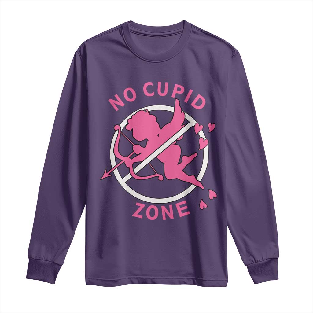 Funny Anti Valentine's Day Long Sleeve Shirt No Cupid Zone