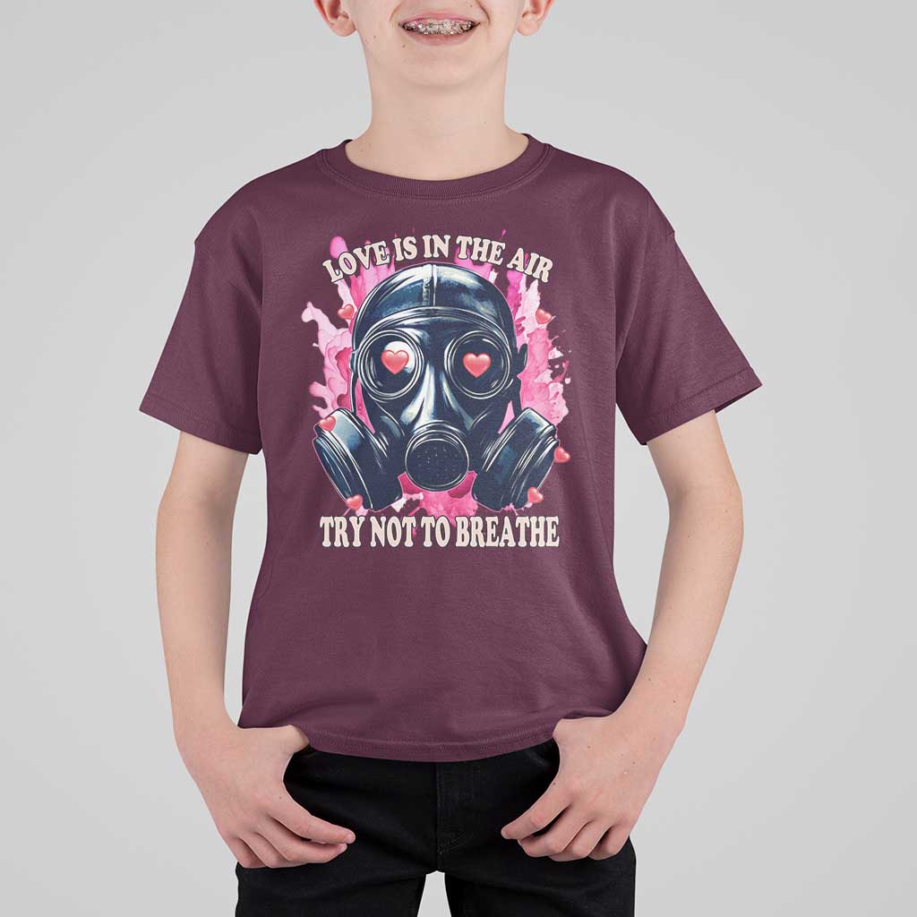 Funny Anti Valentines Day T Shirt For Kid Love Is In The Air Try Not To Breathe Gas Mask