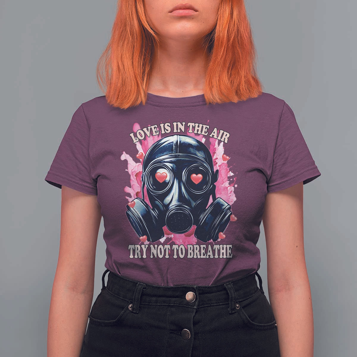 Funny Anti Valentines Day T Shirt For Women Love Is In The Air Try Not To Breathe Gas Mask