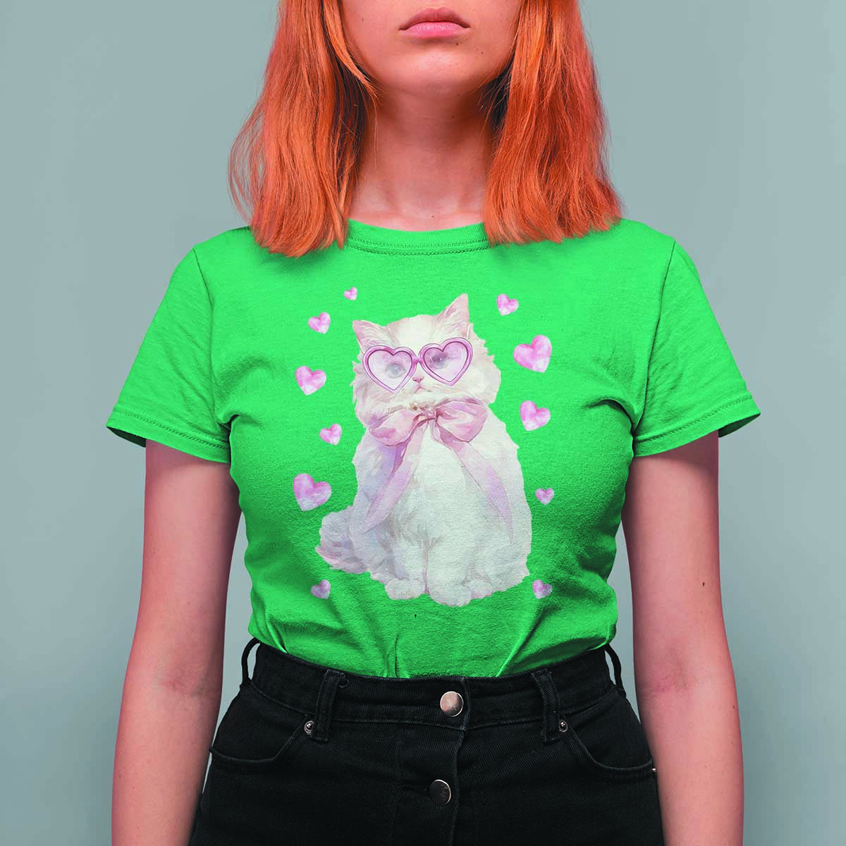 Funny Valentine's Day Cute Heart Cat T Shirt For Women