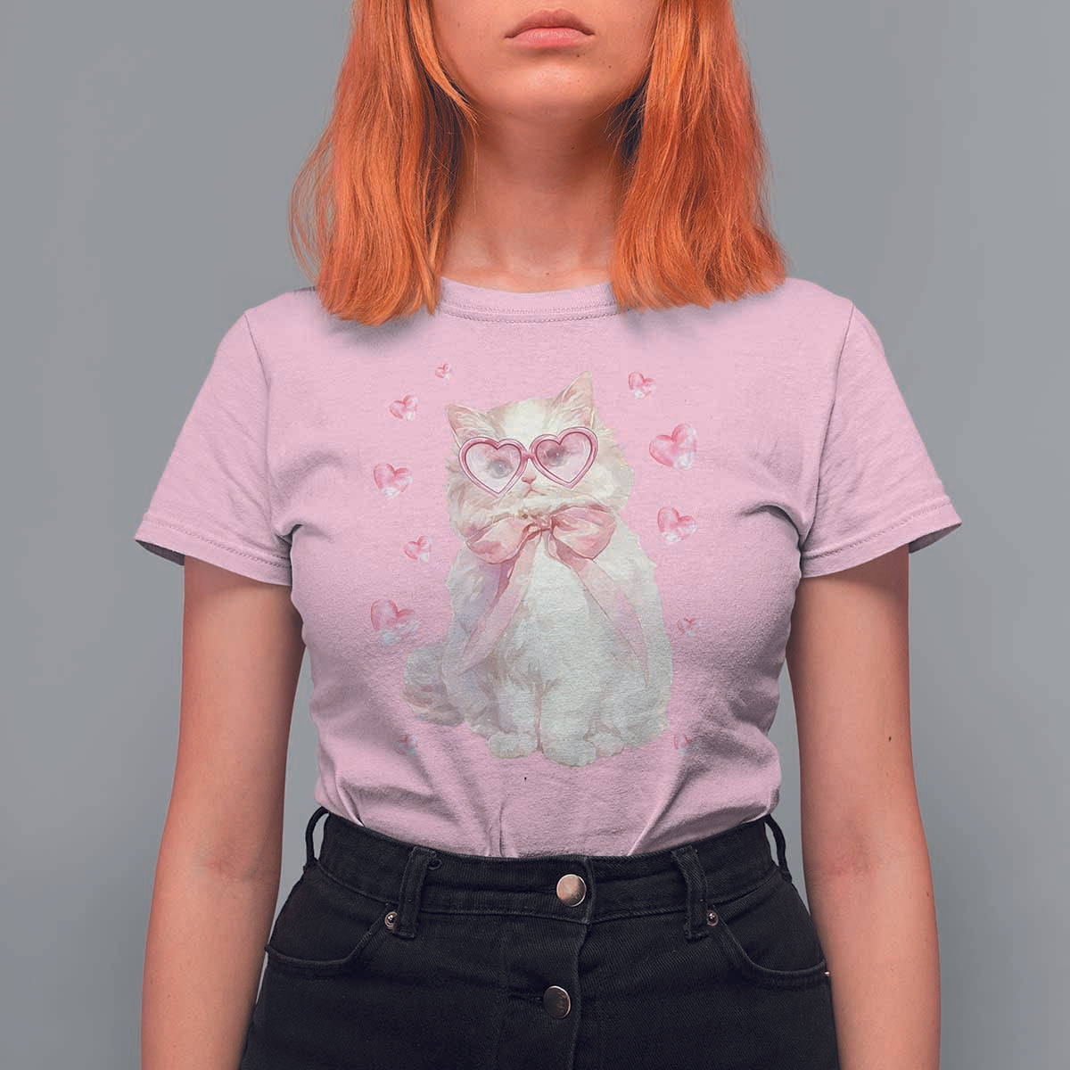 Funny Valentine's Day Cute Heart Cat T Shirt For Women