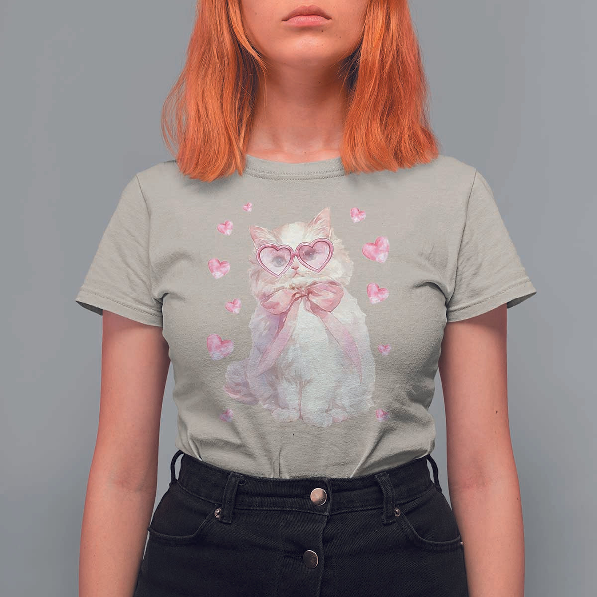Funny Valentine's Day Cute Heart Cat T Shirt For Women