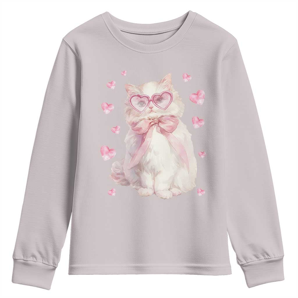 Funny Valentine's Day Cute Heart Cat Youth Sweatshirt