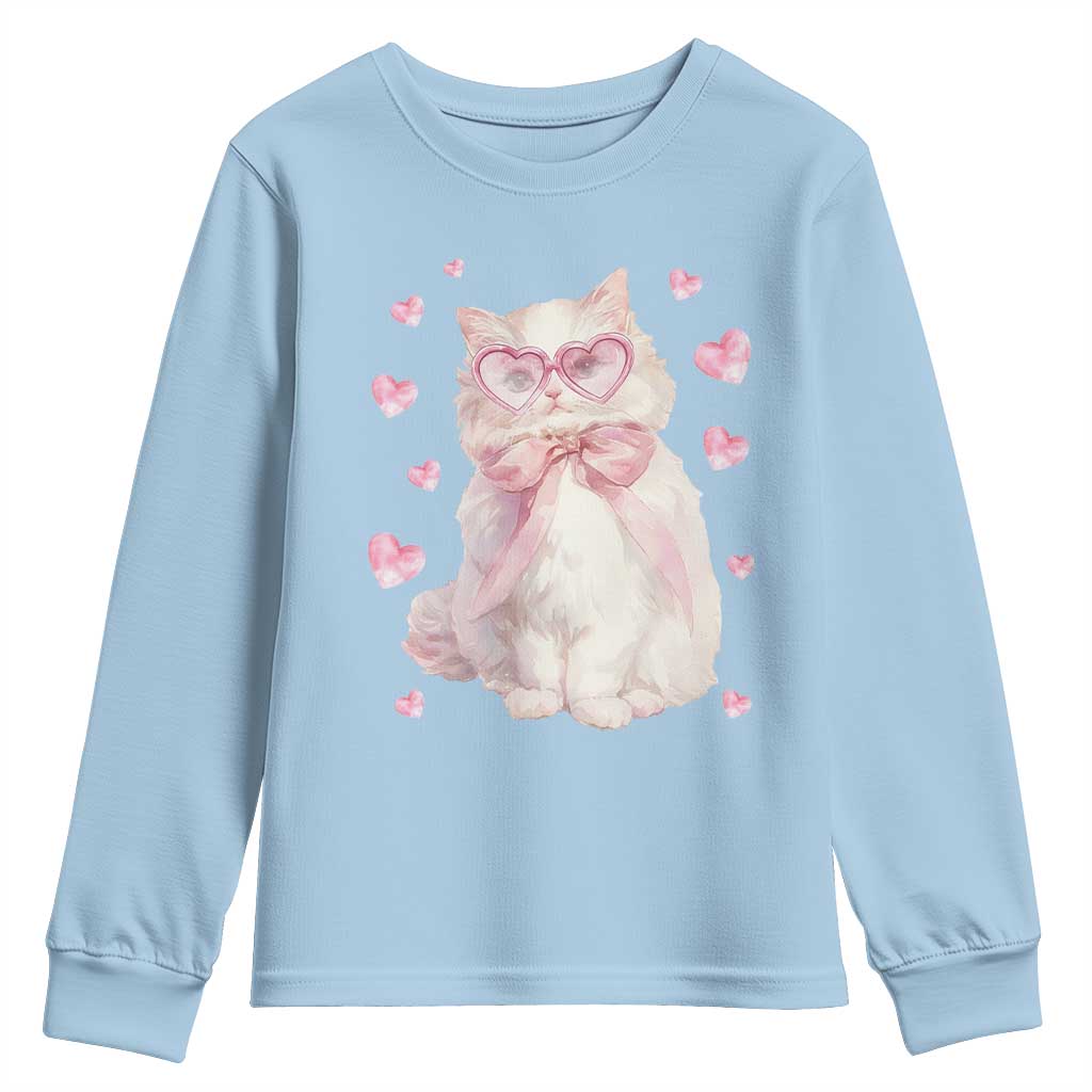 Funny Valentine's Day Cute Heart Cat Youth Sweatshirt