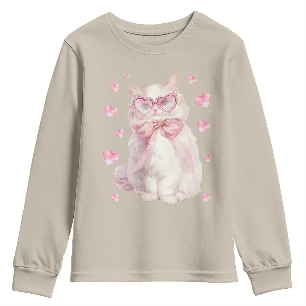 Funny Valentine's Day Cute Heart Cat Youth Sweatshirt