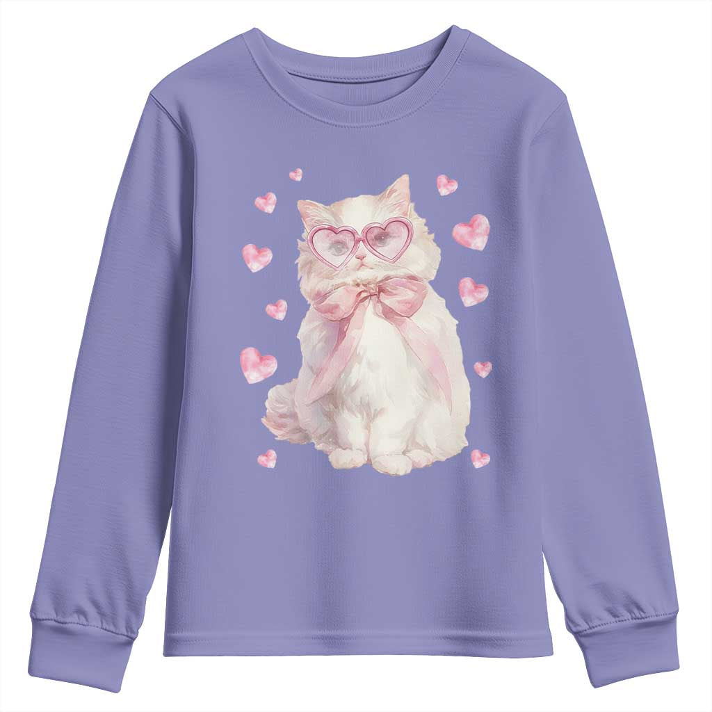 Funny Valentine's Day Cute Heart Cat Youth Sweatshirt