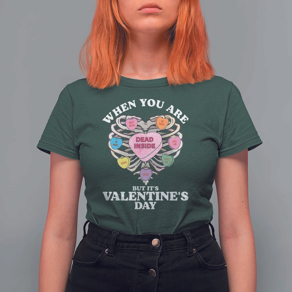 When You Are Dead Inside But It's Valentine's Day T Shirt For Women Skeleton Rib Heart