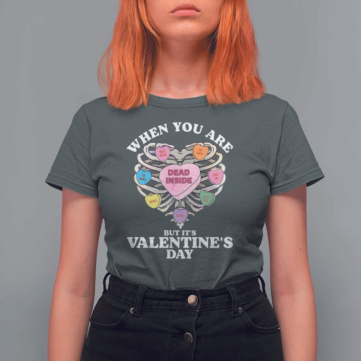 When You Are Dead Inside But It's Valentine's Day T Shirt For Women Skeleton Rib Heart