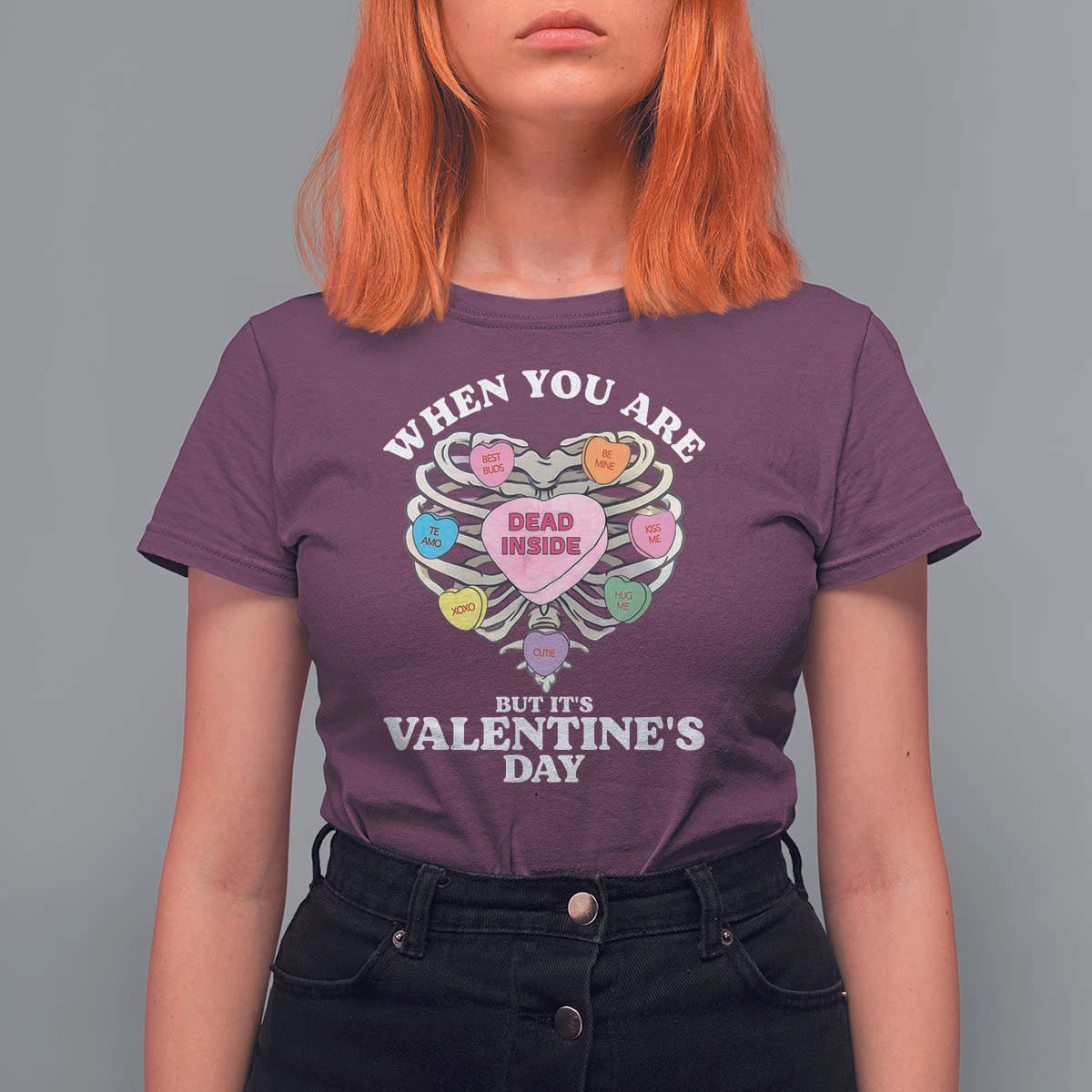 When You Are Dead Inside But It's Valentine's Day T Shirt For Women Skeleton Rib Heart