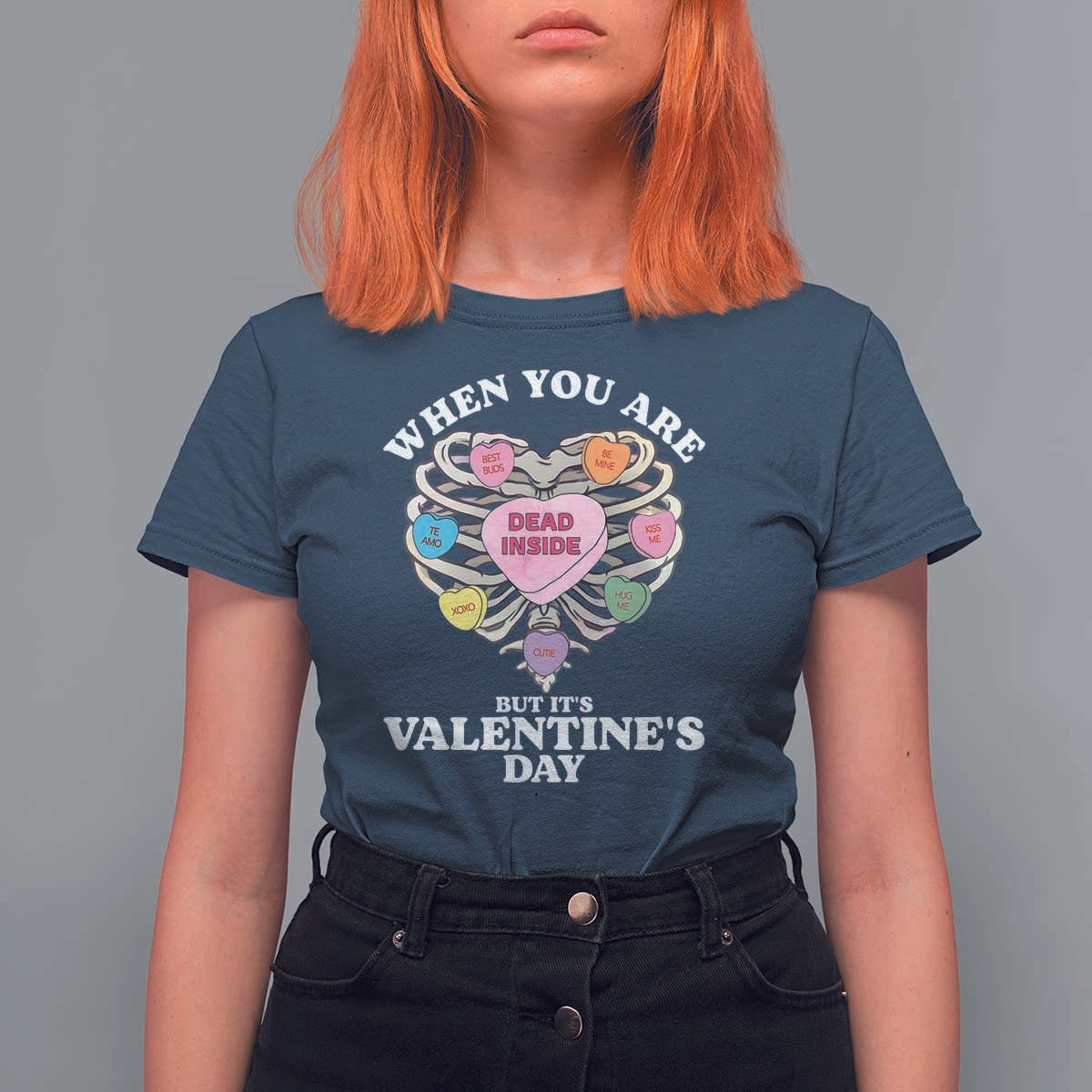 When You Are Dead Inside But It's Valentine's Day T Shirt For Women Skeleton Rib Heart