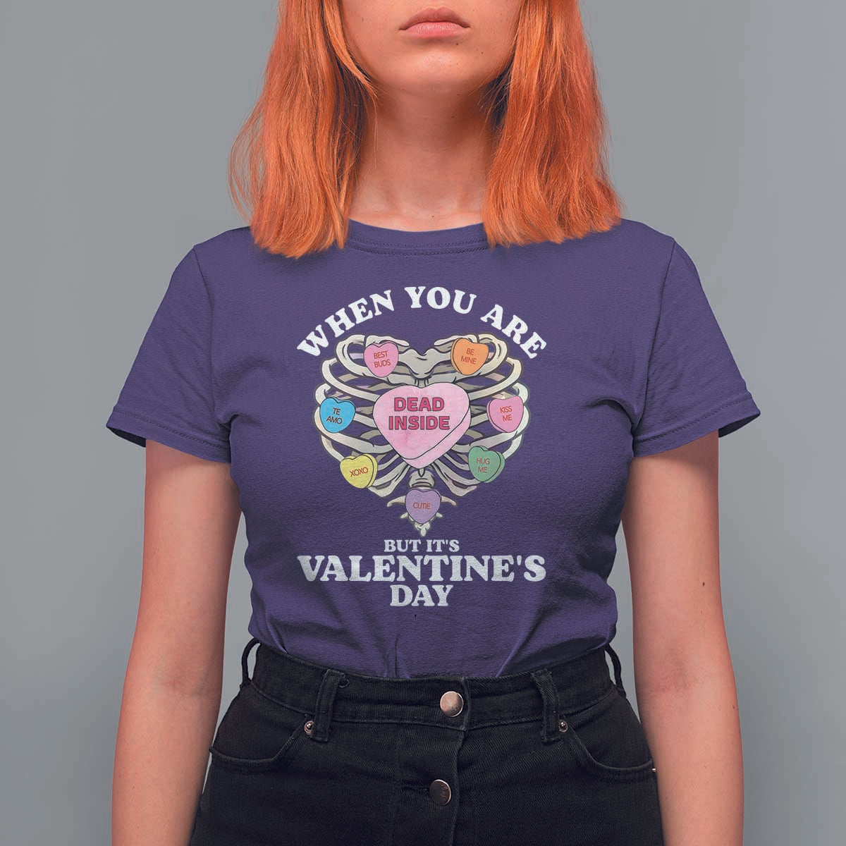 When You Are Dead Inside But It's Valentine's Day T Shirt For Women Skeleton Rib Heart