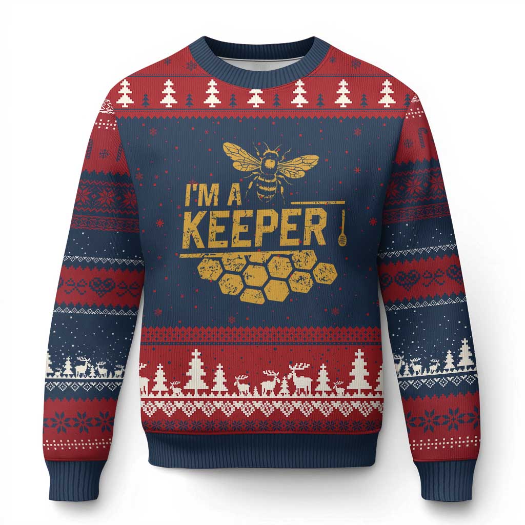 I Am A Keeper Ugly Christmas Sweater Honey Bee Apiarist Funny Beekeeping