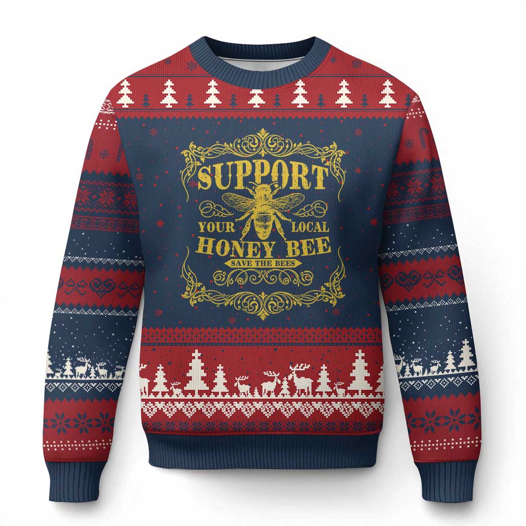 Funny Beekeeping Ugly Christmas Sweater Support Your Local Honey Bee Beekeeper