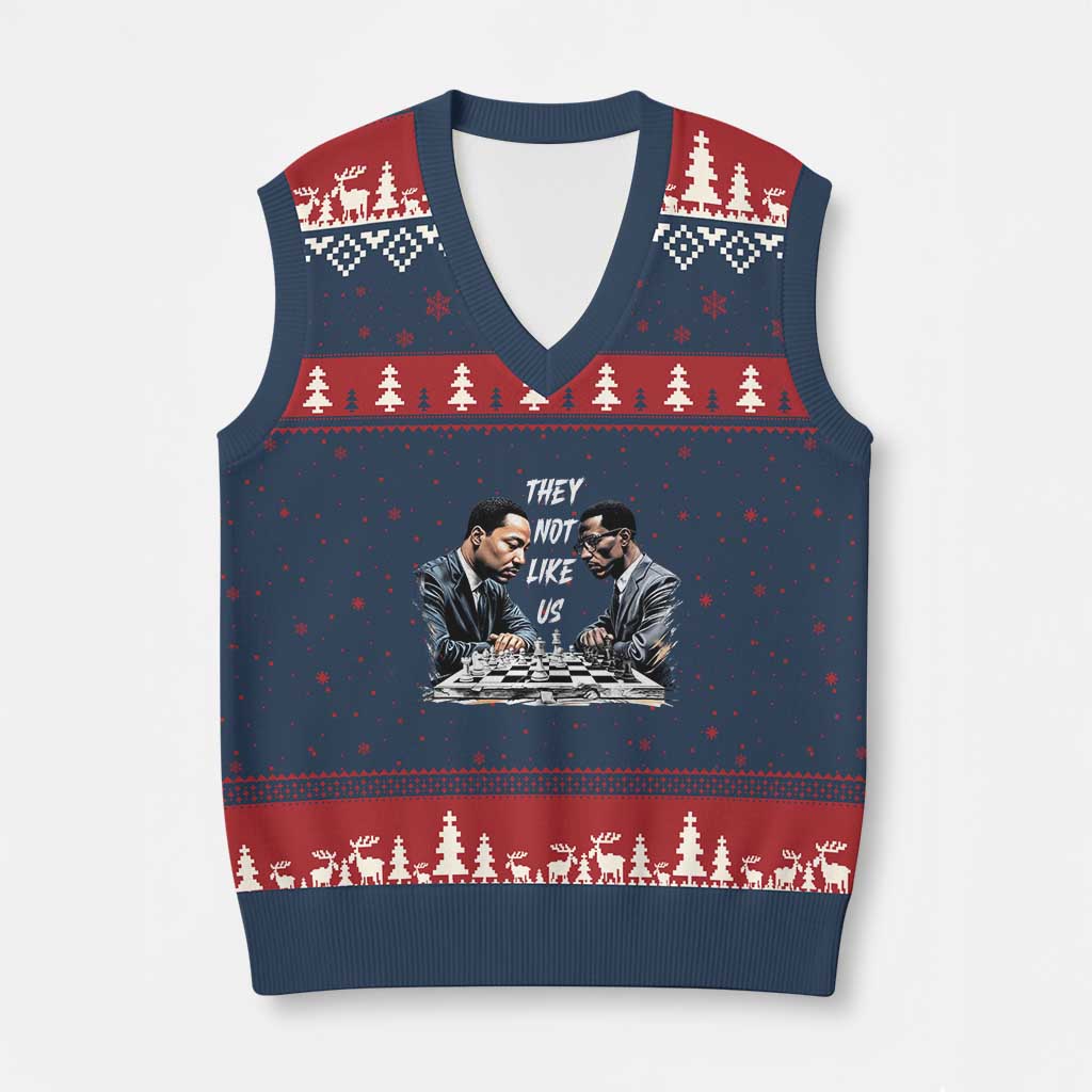 Martin Luther King Malcolm X V-Neck Knit Sweater Vest They Not Like Us Black Leaders - Wonder Print Shop