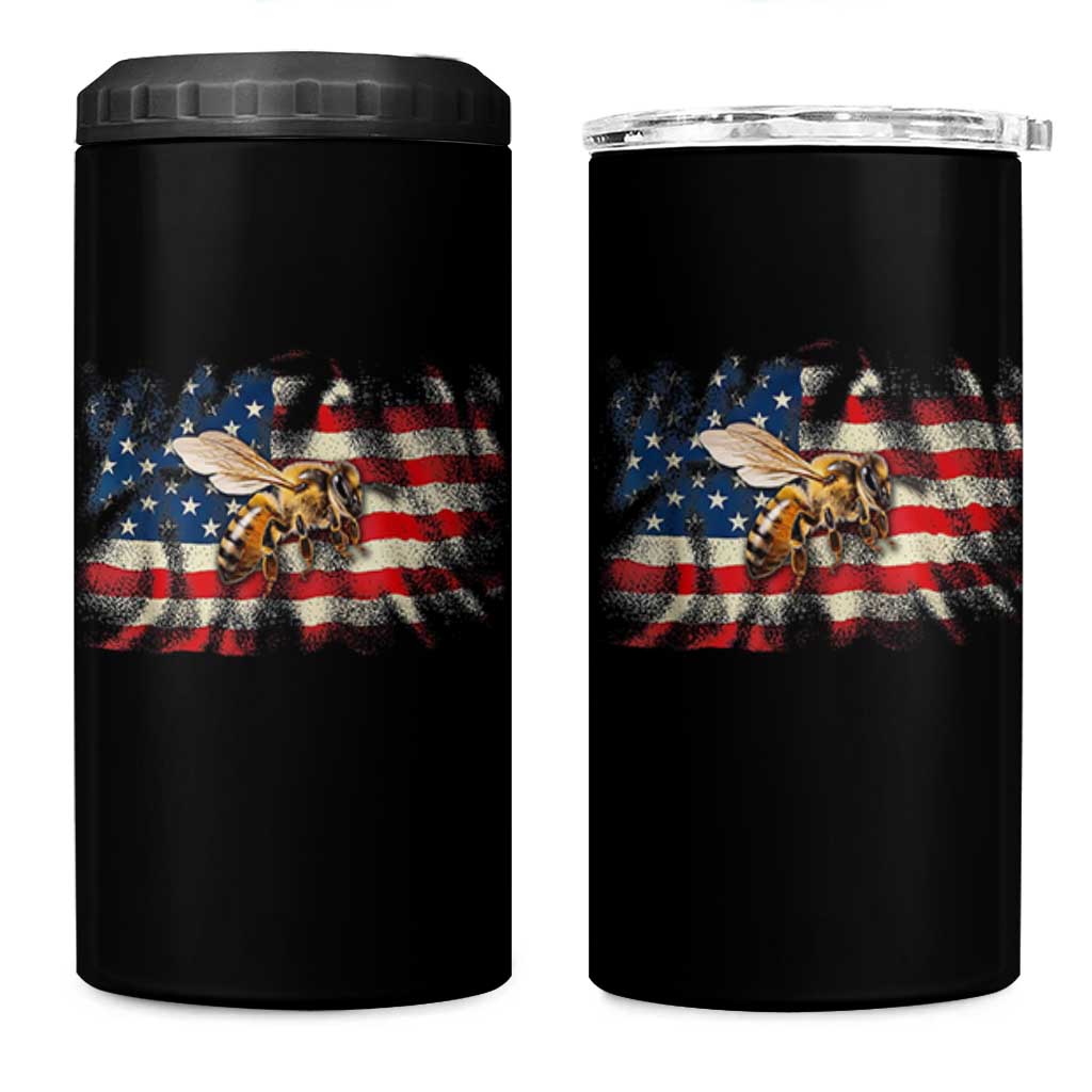 Patriotic Beekeeper 4 in 1 Can Cooler Tumbler Bee American Flag Beekeeping