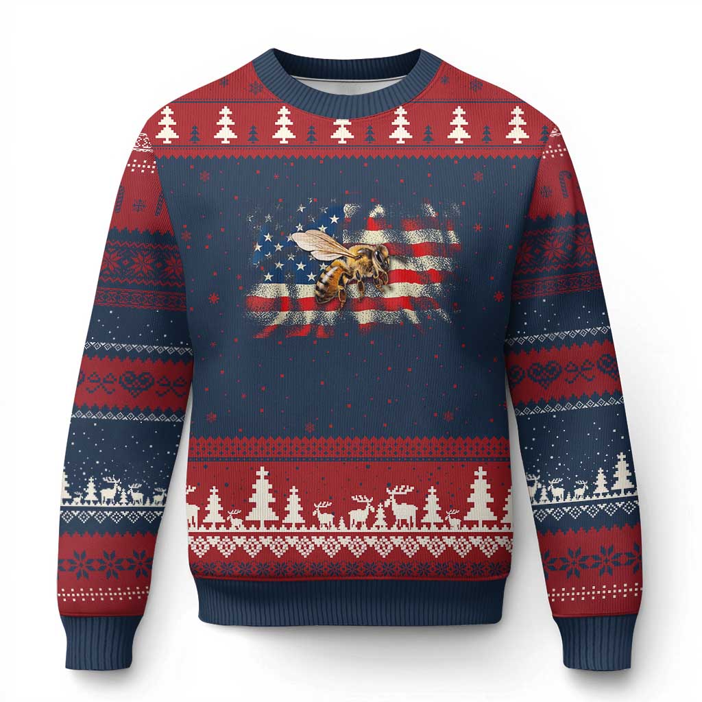 Patriotic Beekeeper Ugly Christmas Sweater Bee American Flag Beekeeping