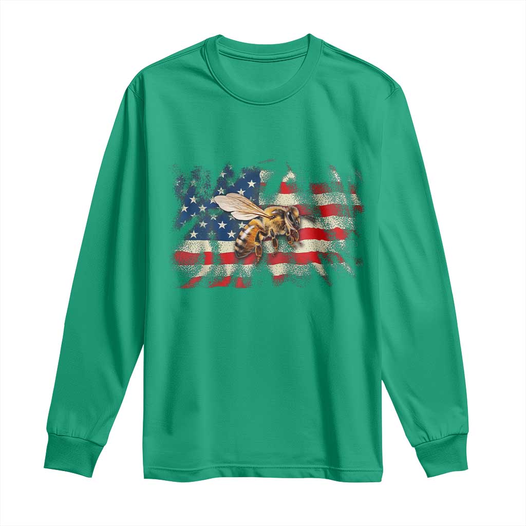 Patriotic Beekeeper Long Sleeve Shirt Bee American Flag Beekeeping