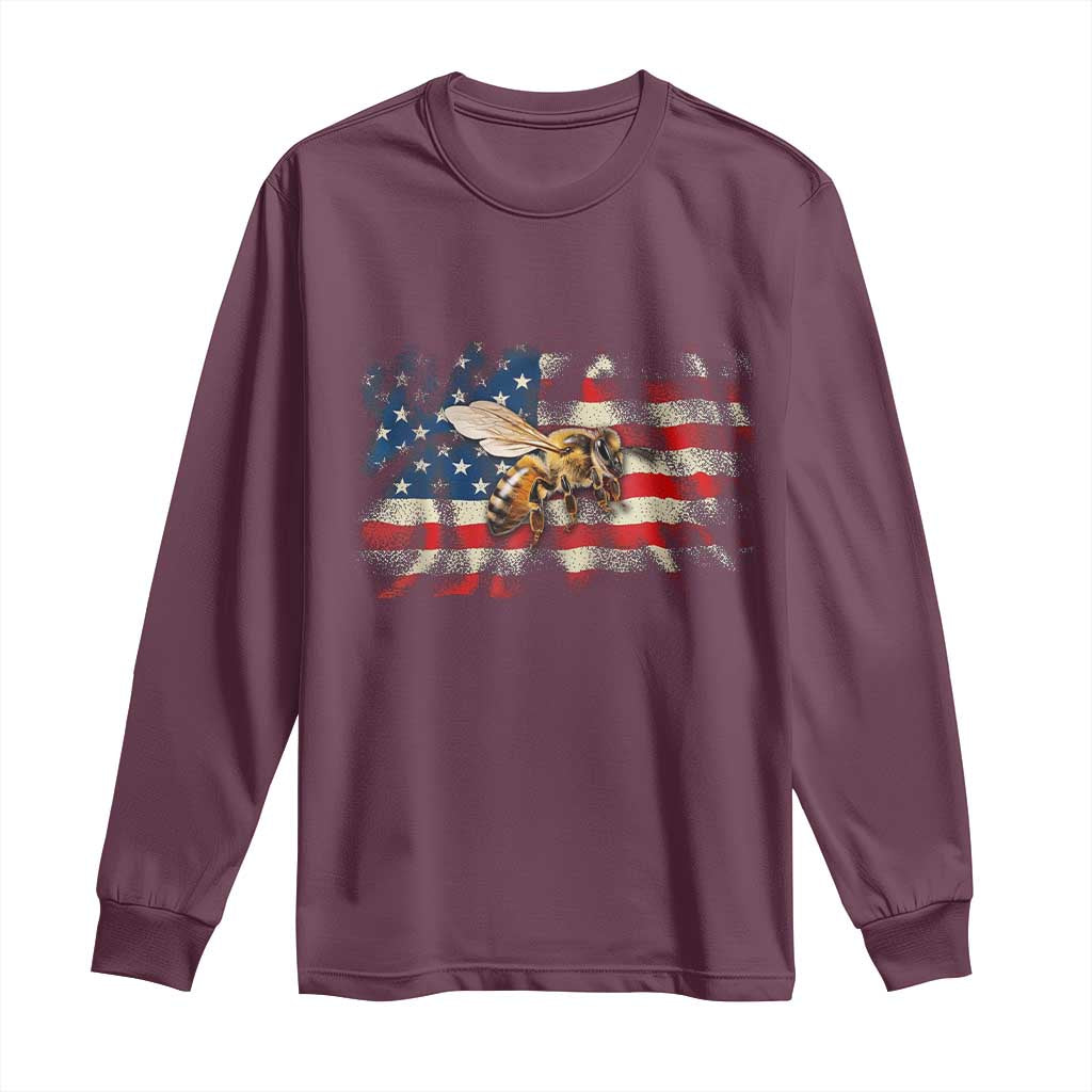 Patriotic Beekeeper Long Sleeve Shirt Bee American Flag Beekeeping
