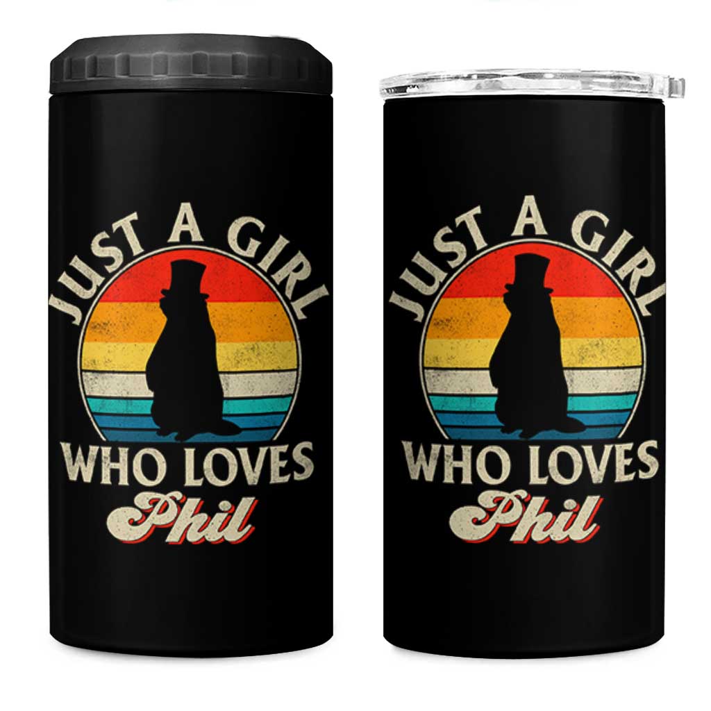 Funny Just A Girl Who Loves Phil Groundhog 4 in 1 Can Cooler Tumbler Punxsy Woodchuck Day Lover - Wonder Print Shop