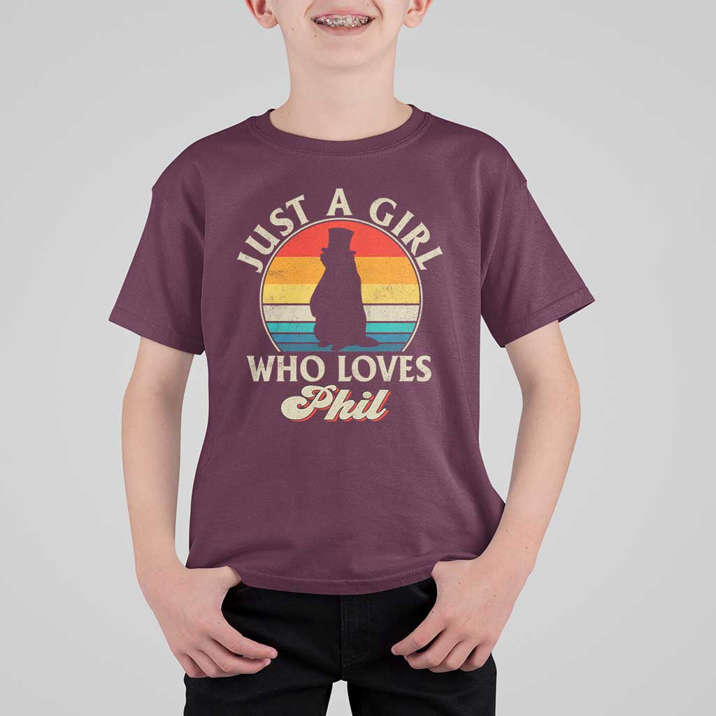 Funny Just A Girl Who Loves Phil Groundhog T Shirt For Kid Punxsy Woodchuck Day Lover - Wonder Print Shop