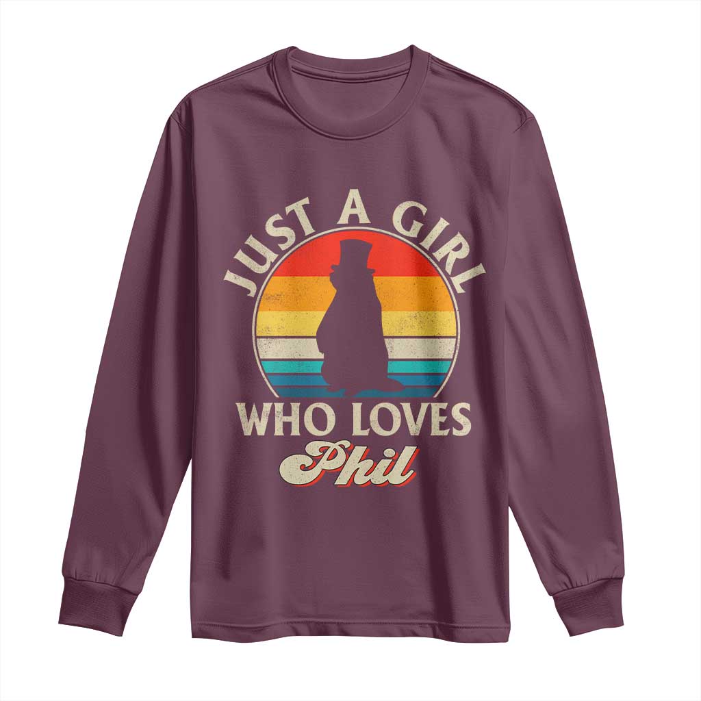Funny Just A Girl Who Loves Phil Groundhog Long Sleeve Shirt Punxsy Woodchuck Day Lover - Wonder Print Shop