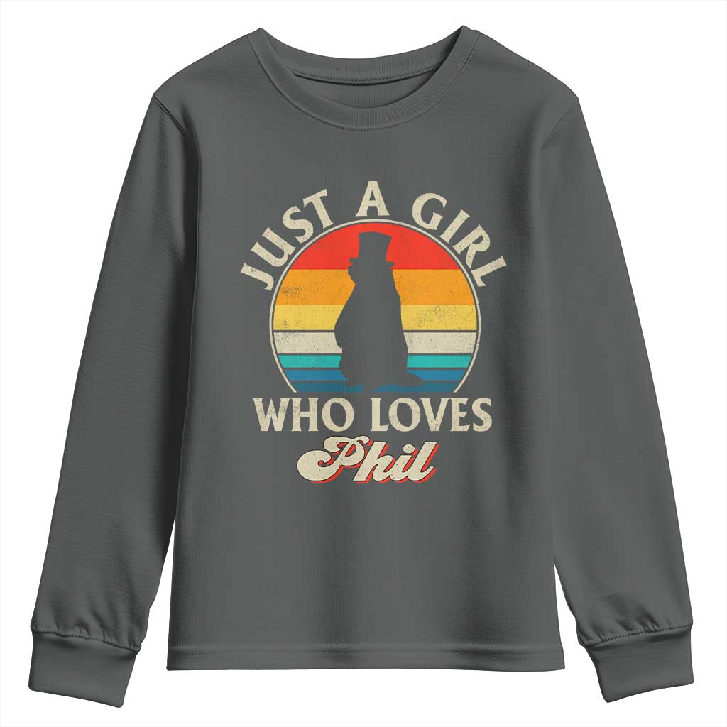 Funny Just A Girl Who Loves Phil Groundhog Youth Sweatshirt Punxsy Woodchuck Day Lover - Wonder Print Shop