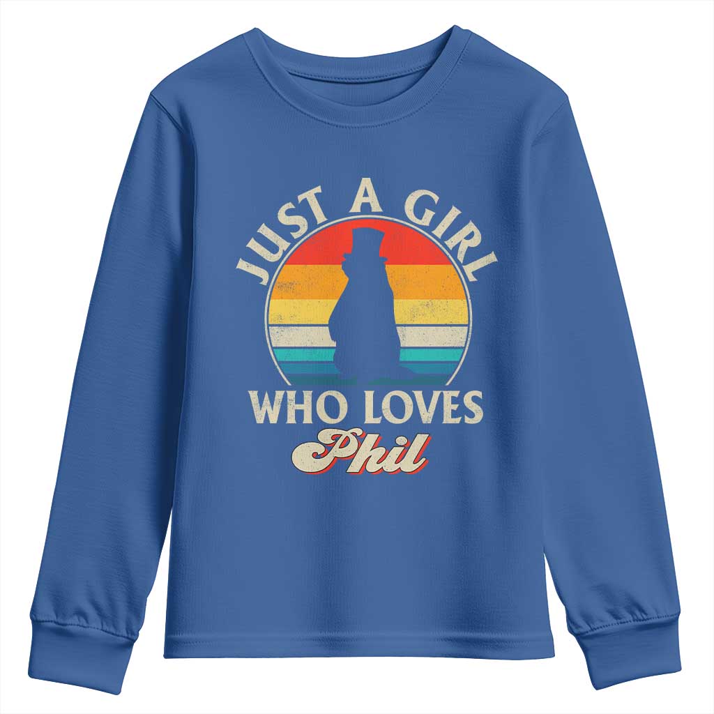 Funny Just A Girl Who Loves Phil Groundhog Youth Sweatshirt Punxsy Woodchuck Day Lover - Wonder Print Shop