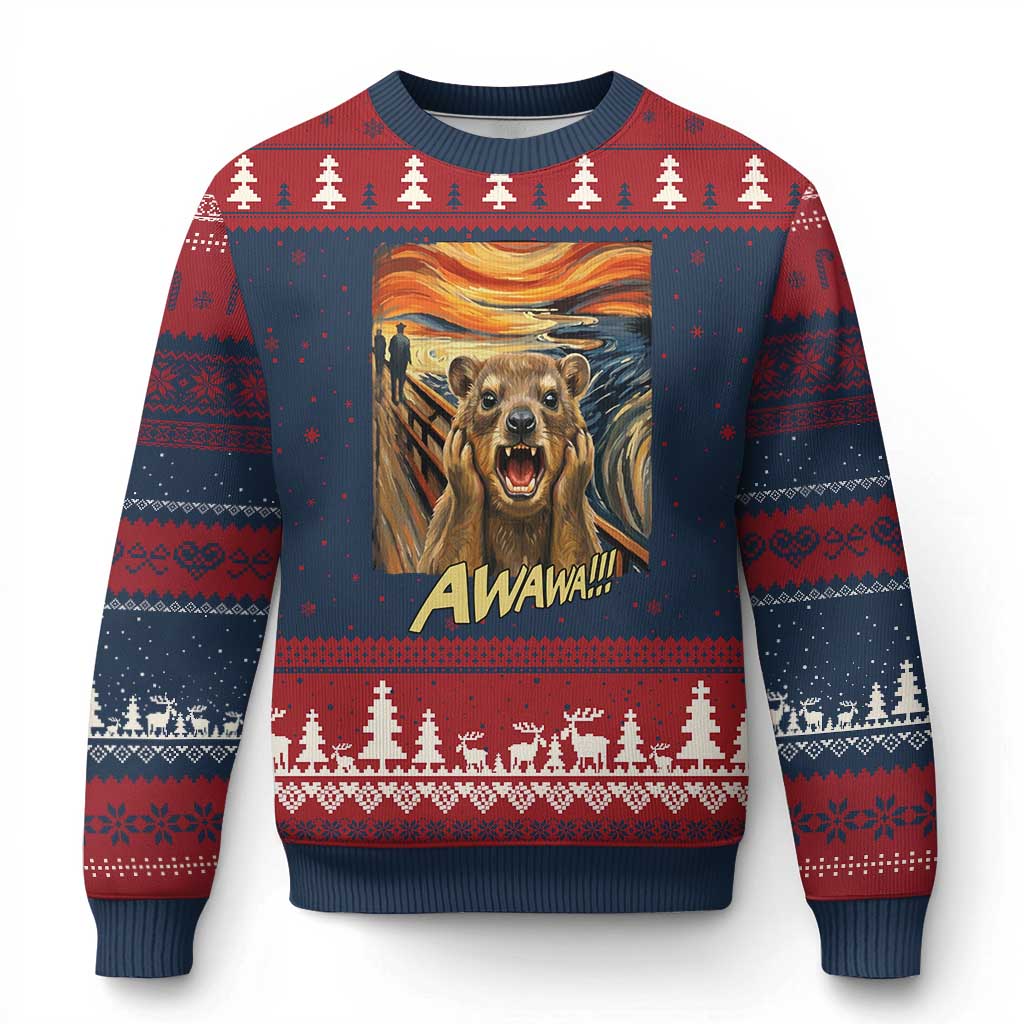 Funny Awawa Hyrax Ugly Christmas Sweater The Scream Art Oddly Specific Meme Animal