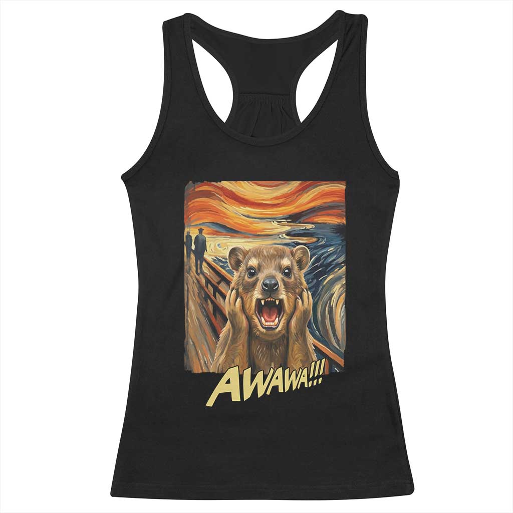 Funny Awawa Hyrax Racerback Tank Top The Scream Art Oddly Specific Meme Animal