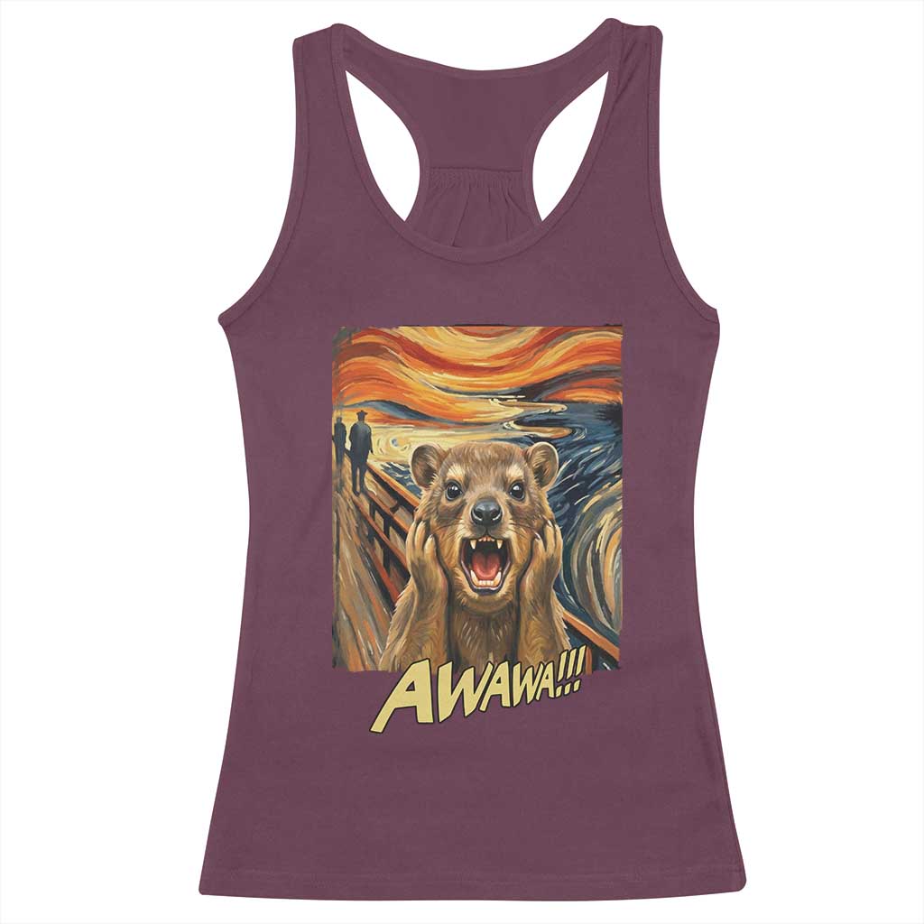 Funny Awawa Hyrax Racerback Tank Top The Scream Art Oddly Specific Meme Animal