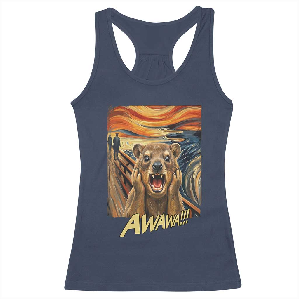 Funny Awawa Hyrax Racerback Tank Top The Scream Art Oddly Specific Meme Animal