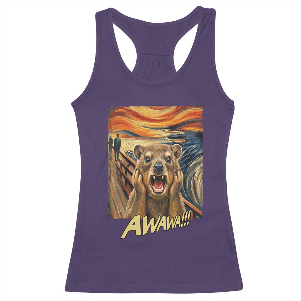 Funny Awawa Hyrax Racerback Tank Top The Scream Art Oddly Specific Meme Animal