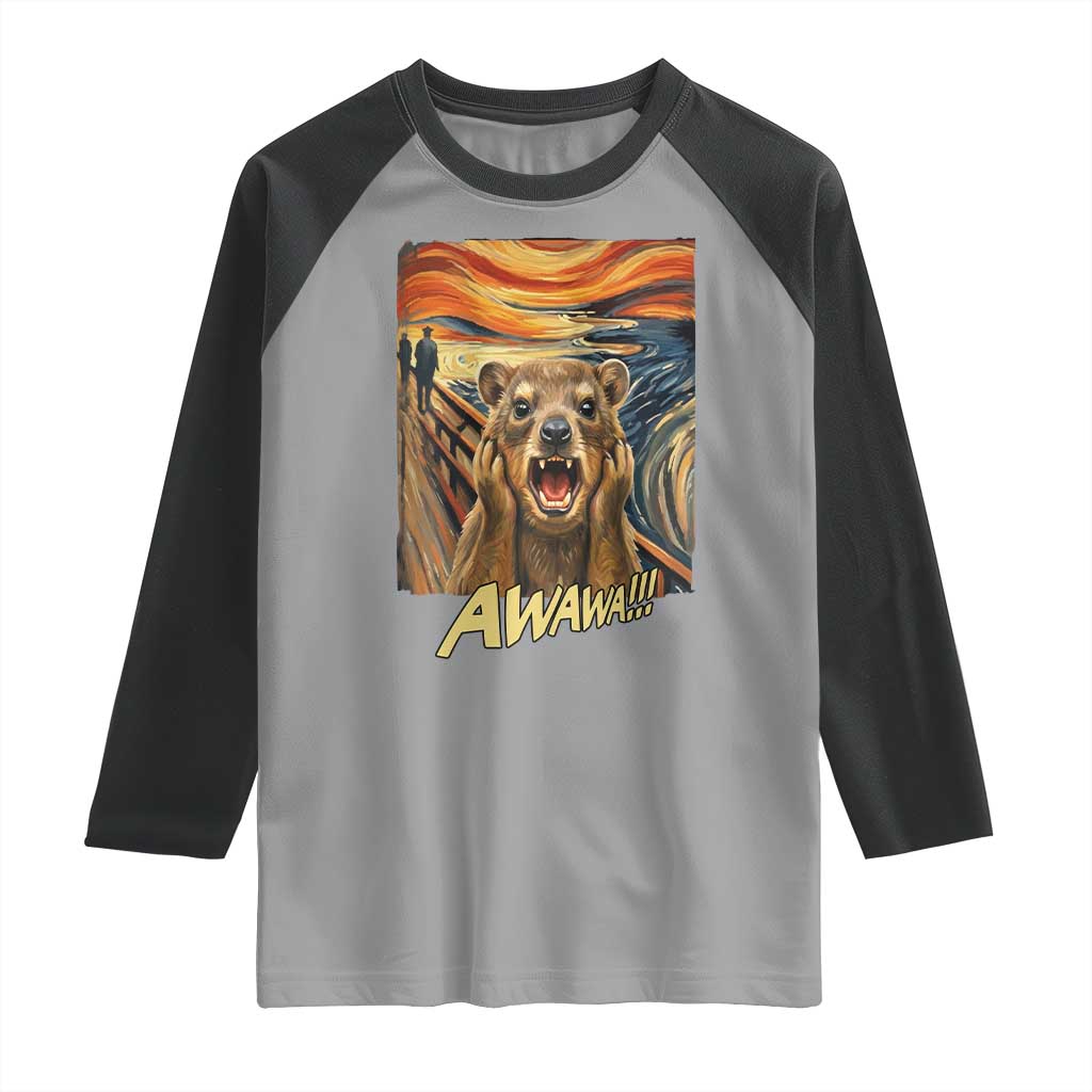 Funny Awawa Hyrax Raglan Shirt The Scream Art Oddly Specific Meme Animal