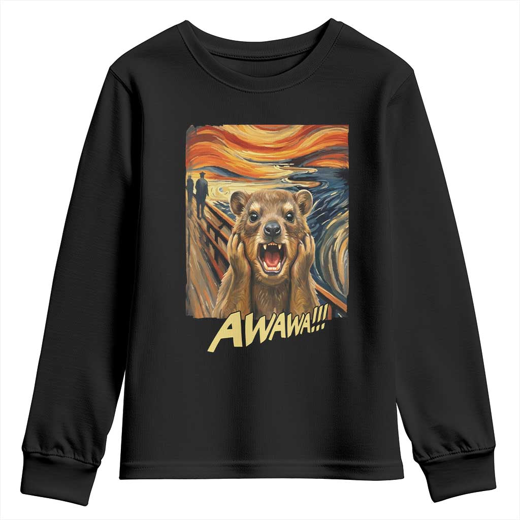 Funny Awawa Hyrax Youth Sweatshirt The Scream Art Oddly Specific Meme Animal