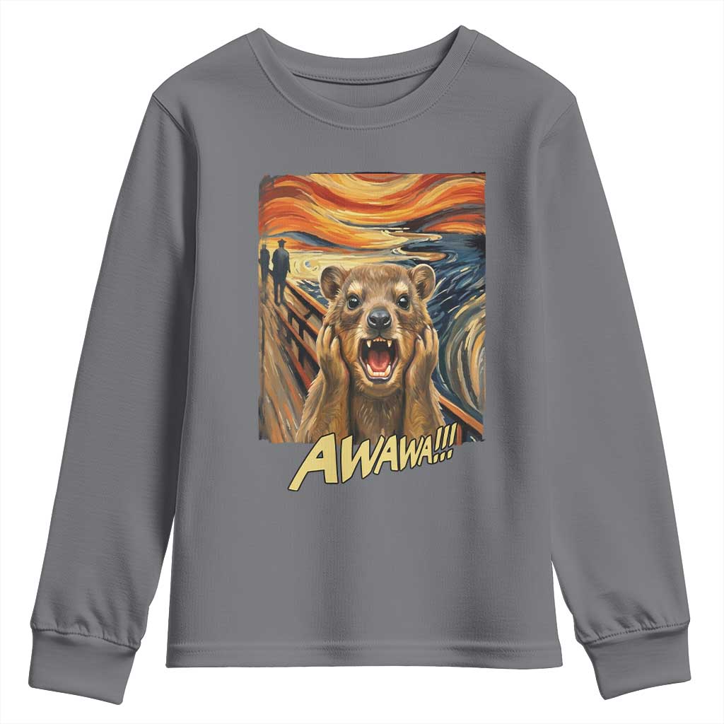 Funny Awawa Hyrax Youth Sweatshirt The Scream Art Oddly Specific Meme Animal