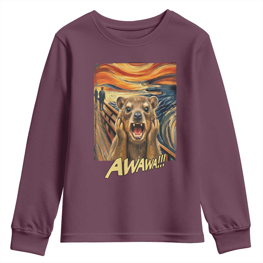 Funny Awawa Hyrax Youth Sweatshirt The Scream Art Oddly Specific Meme Animal
