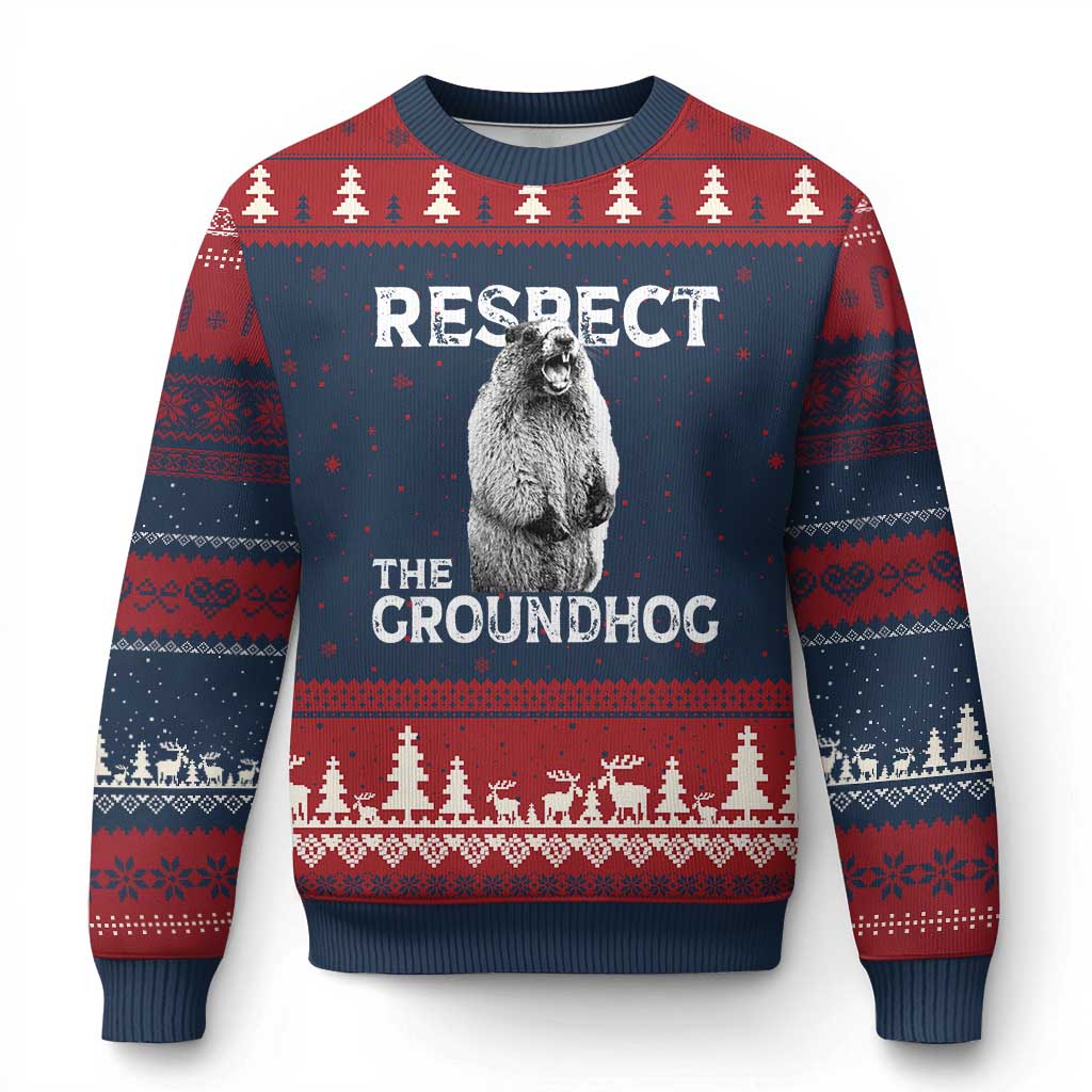 Funny Respect The Groundhog Ugly Christmas Sweater Screaming Woodchuck Meme Groundhog Day - Wonder Print Shop