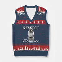 Funny Respect The Groundhog V-Neck Knit Sweater Vest Screaming Woodchuck Meme Groundhog Day - Wonder Print Shop