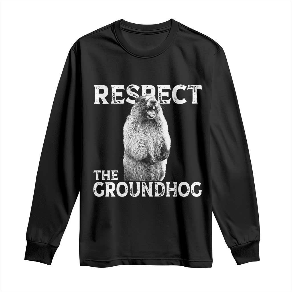 Funny Respect The Groundhog Long Sleeve Shirt Screaming Woodchuck Meme Groundhog Day - Wonder Print Shop