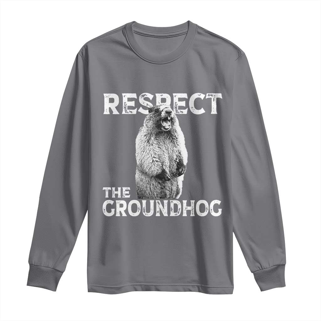Funny Respect The Groundhog Long Sleeve Shirt Screaming Woodchuck Meme Groundhog Day - Wonder Print Shop