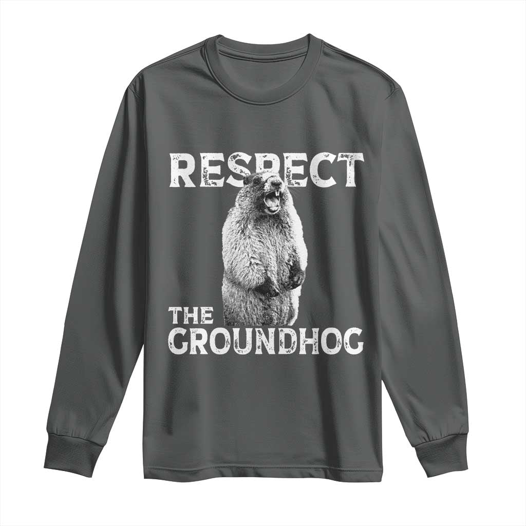 Funny Respect The Groundhog Long Sleeve Shirt Screaming Woodchuck Meme Groundhog Day - Wonder Print Shop