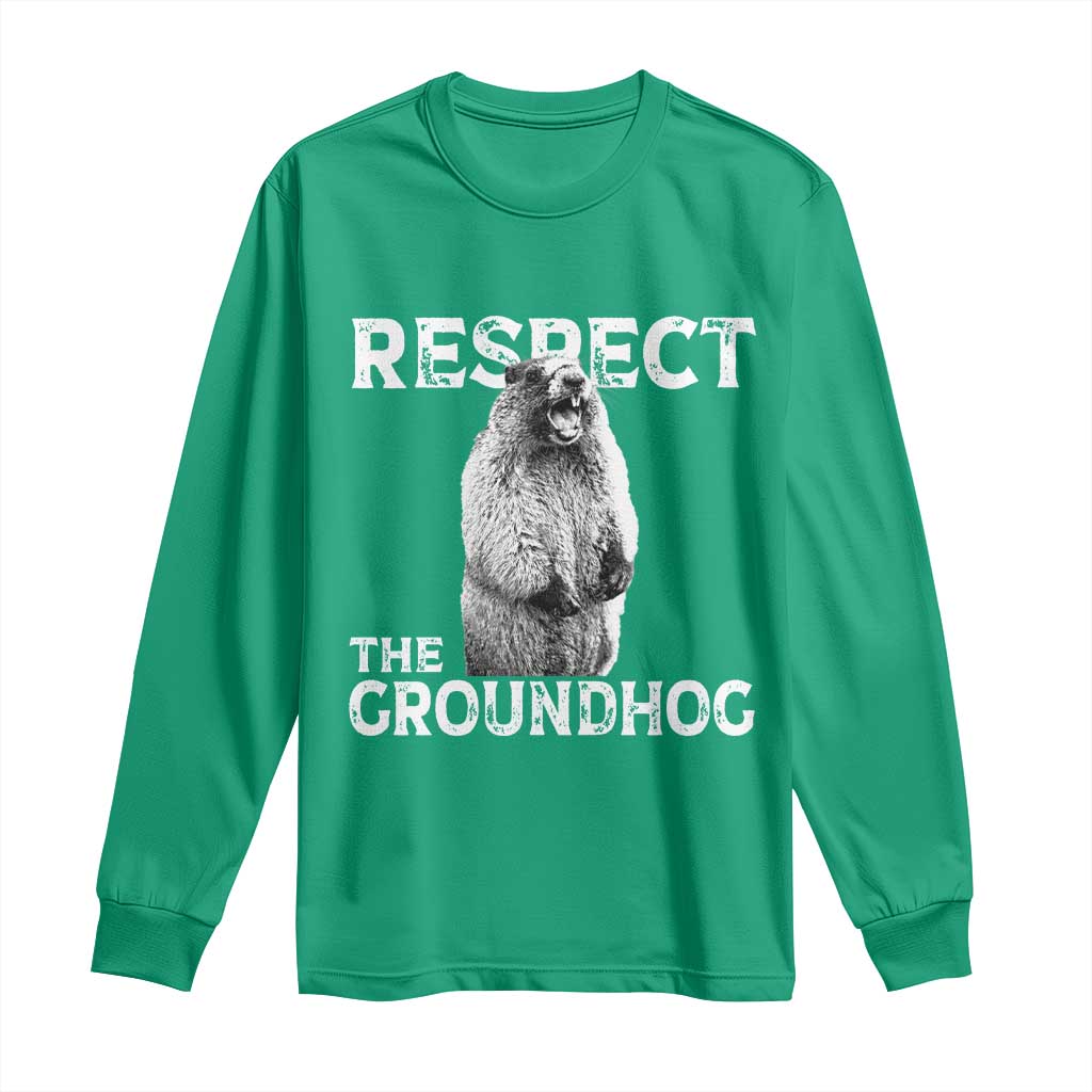 Funny Respect The Groundhog Long Sleeve Shirt Screaming Woodchuck Meme Groundhog Day - Wonder Print Shop