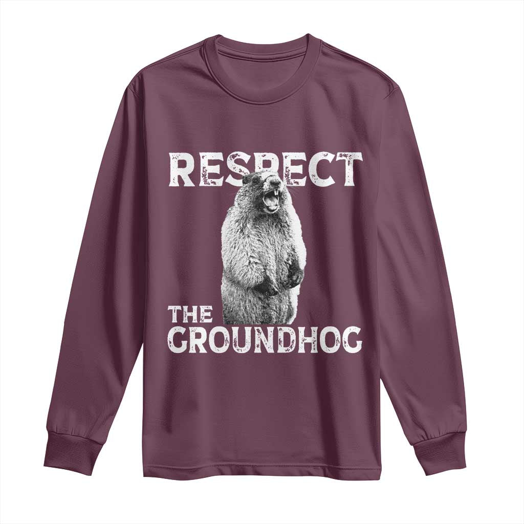 Funny Respect The Groundhog Long Sleeve Shirt Screaming Woodchuck Meme Groundhog Day - Wonder Print Shop