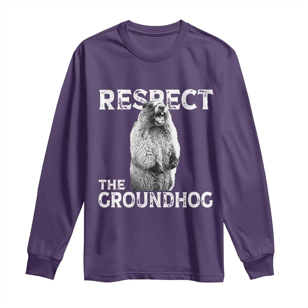 Funny Respect The Groundhog Long Sleeve Shirt Screaming Woodchuck Meme Groundhog Day - Wonder Print Shop
