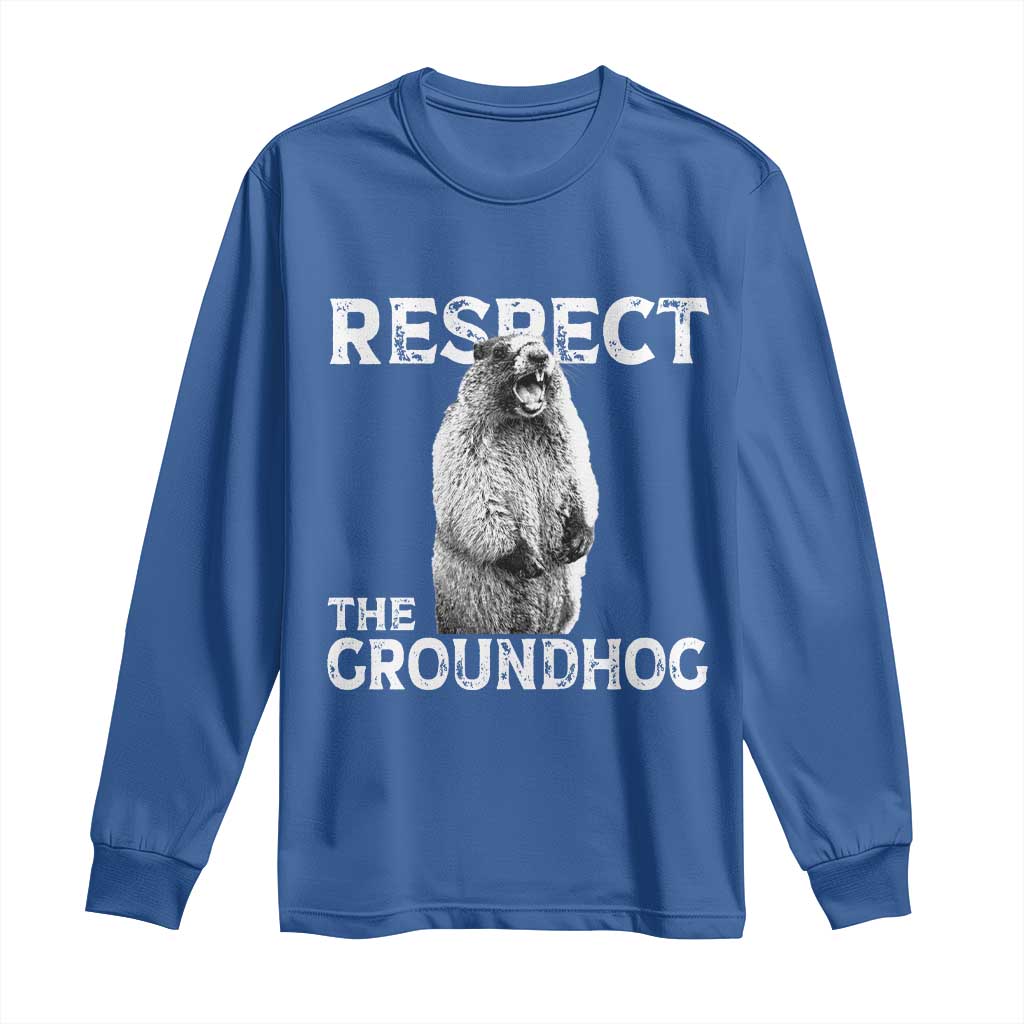 Funny Respect The Groundhog Long Sleeve Shirt Screaming Woodchuck Meme Groundhog Day - Wonder Print Shop