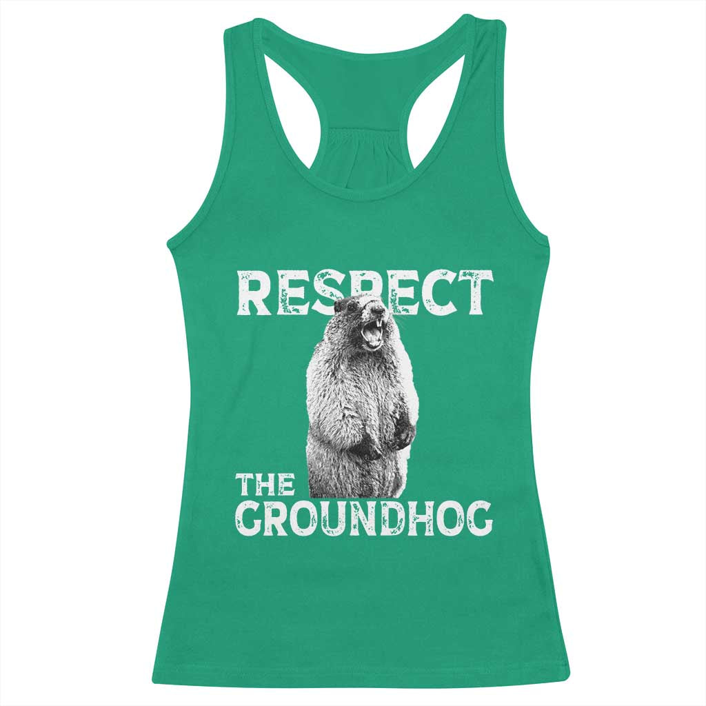 Funny Respect The Groundhog Racerback Tank Top Screaming Woodchuck Meme Groundhog Day - Wonder Print Shop